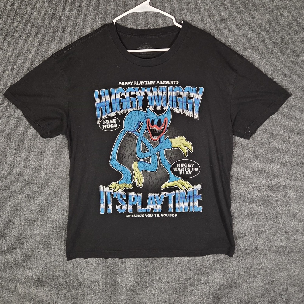 Poppy Playtime Huggy Wuggy Graphic T Shirt Black Horror Game Tee Youth XL